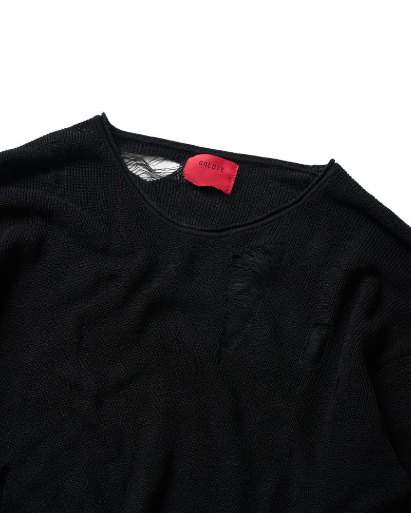 KNIT DISTRESSED BLACK LONG SLEEVES