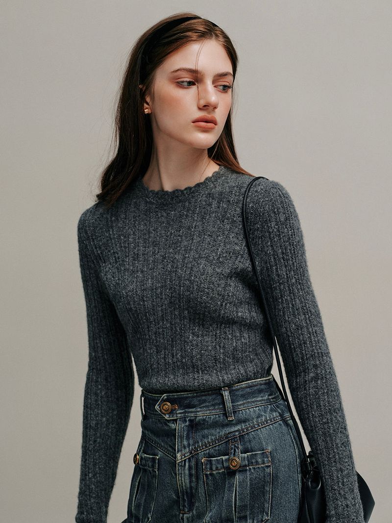 BETH woolen wave neck knit