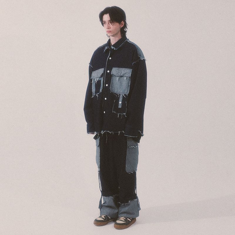 grunge roll-up denim pants_blue