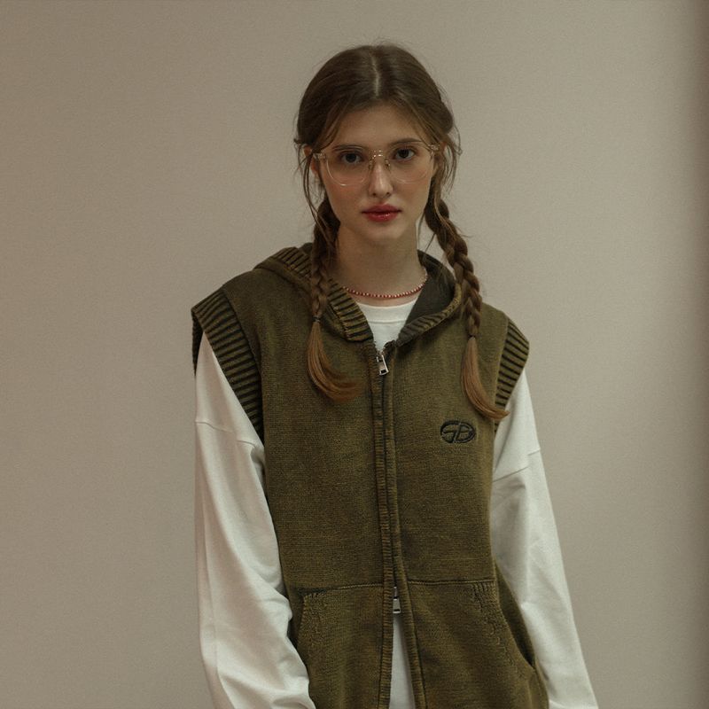 Washing Knit Vest Zip-Up