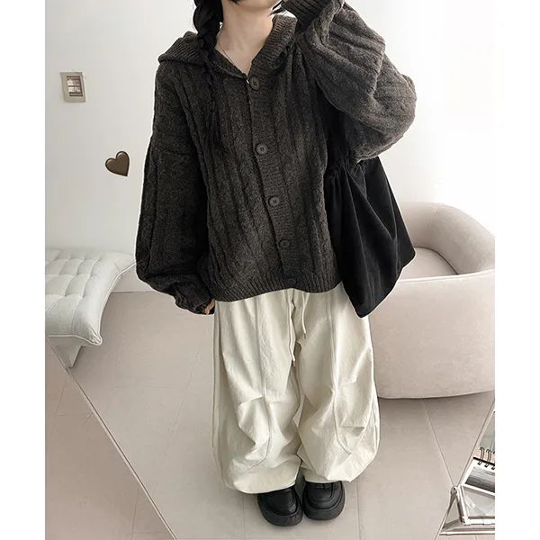 Avant-fit🤍 Wool cable-knit button-up hoodie cardigan (5 colors)