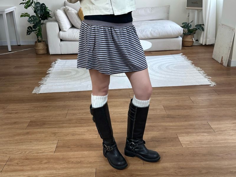 stripe flare mini skirt