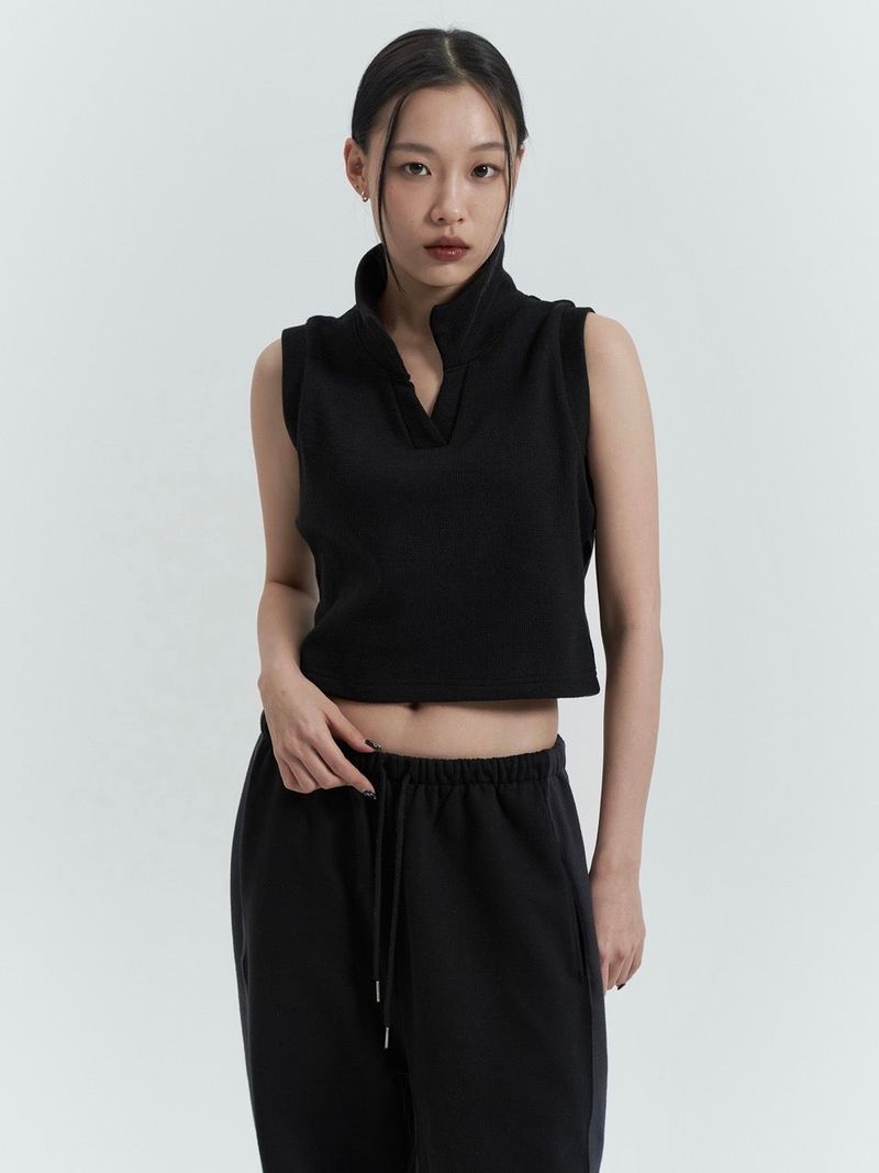 Sleeveless Collar Top, Black