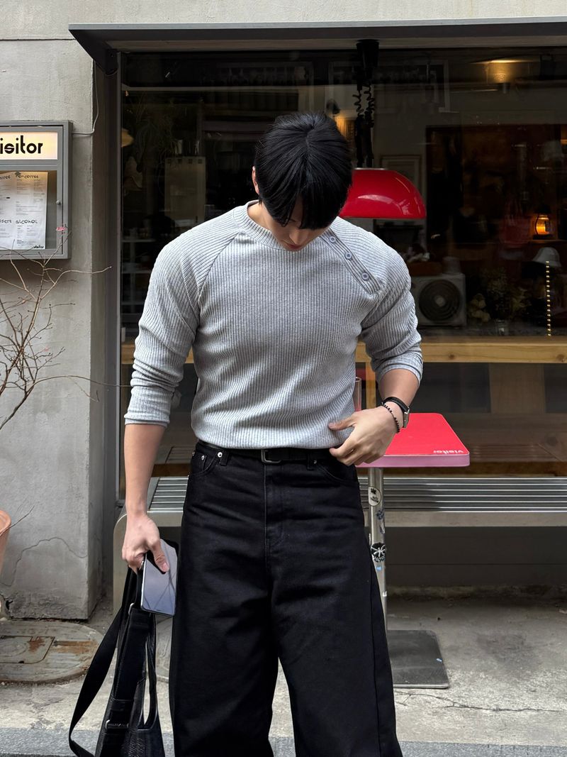 Run ribbed side muscle long sleeve tee