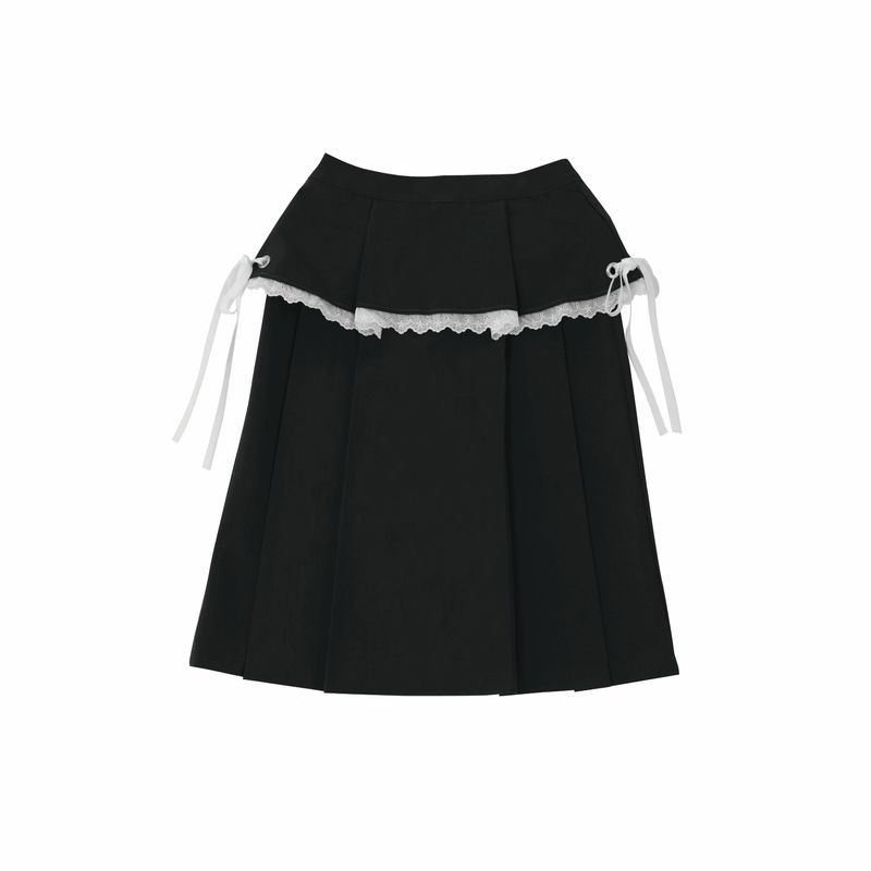 ribbon pleated skirt (black)