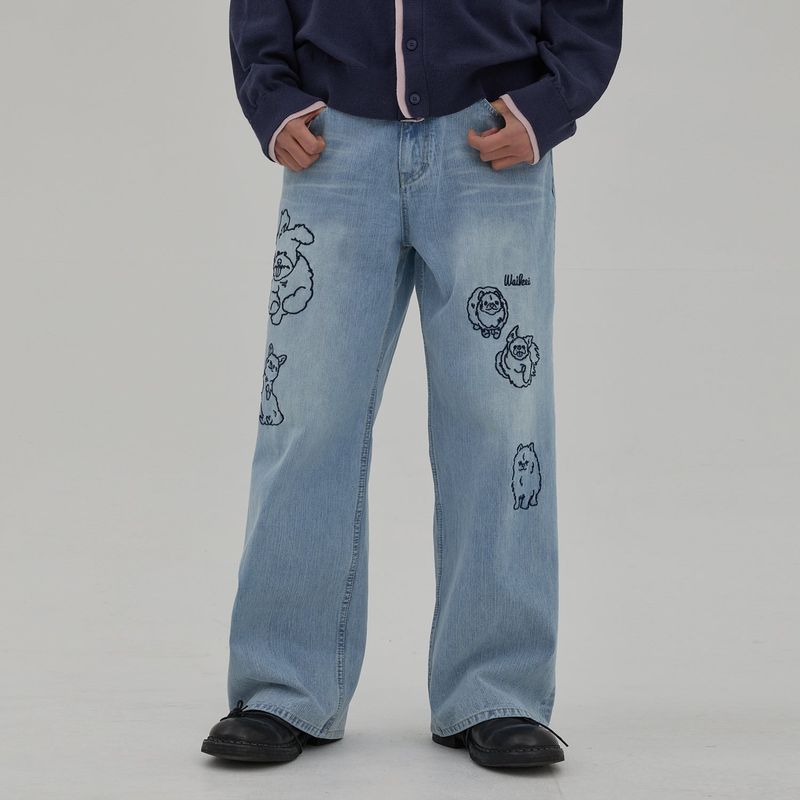 Maltese Crew Line Embroidery Denim Pants