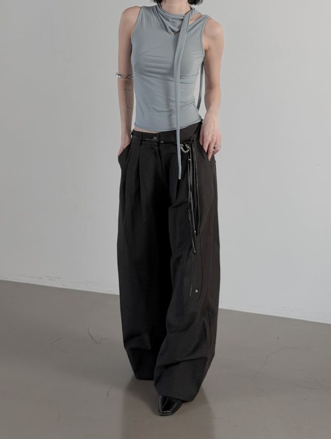 Teve Pintuck Wide Cotton Pants
