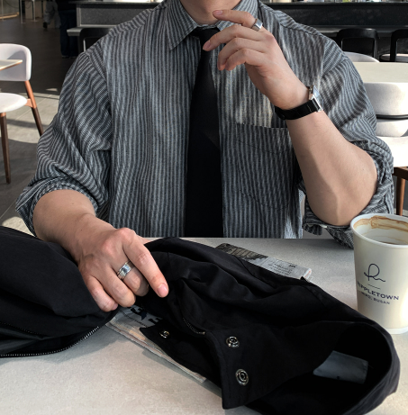 Anderner Hidden Button Stripe Cotton Shirt
