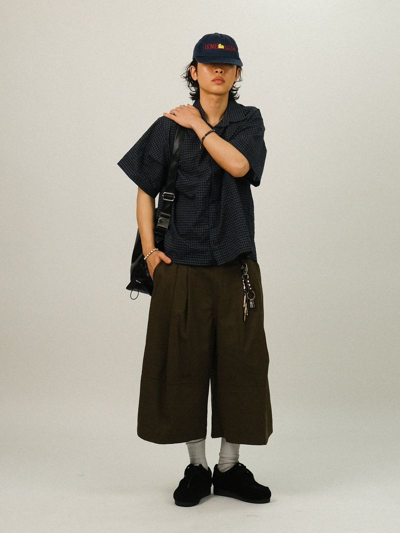 KEN Wrinkle Crop Check Half Shirts