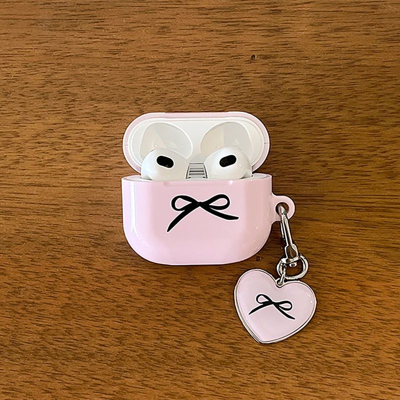 Ribbon heart epoxy keyring (pink)