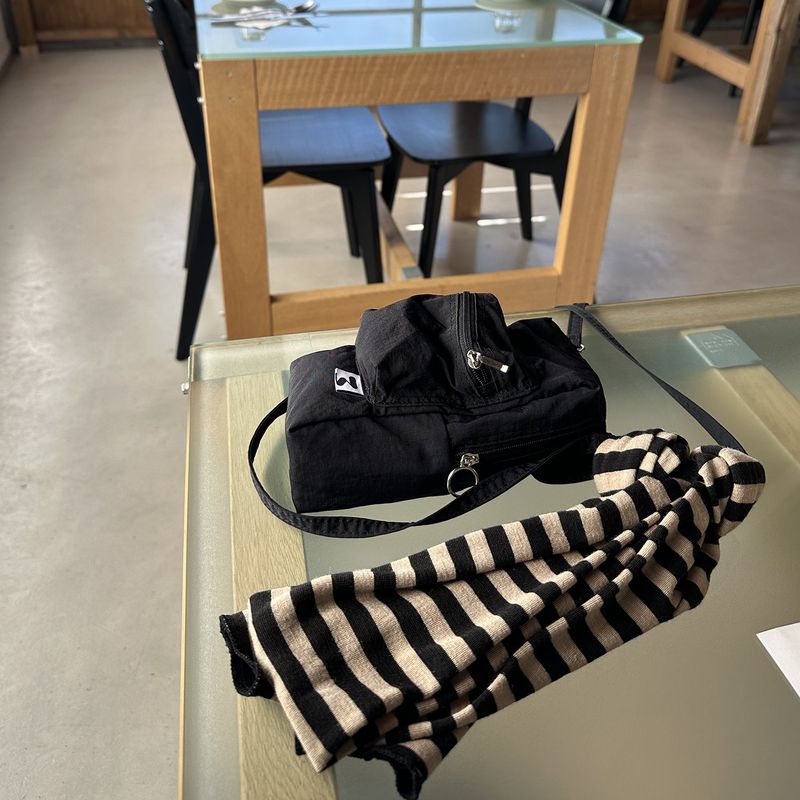 Stripe Muffler Black Beige