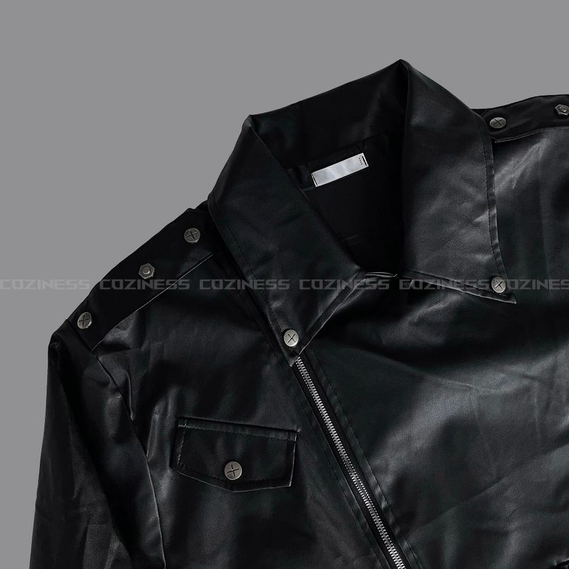 Leather Cropped Trench Jacket (DP738144678784)
