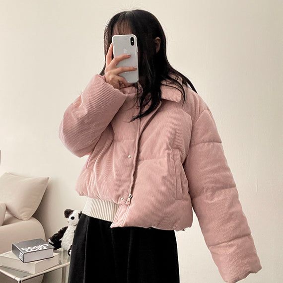 Belnun collar corduroy short padded jacket