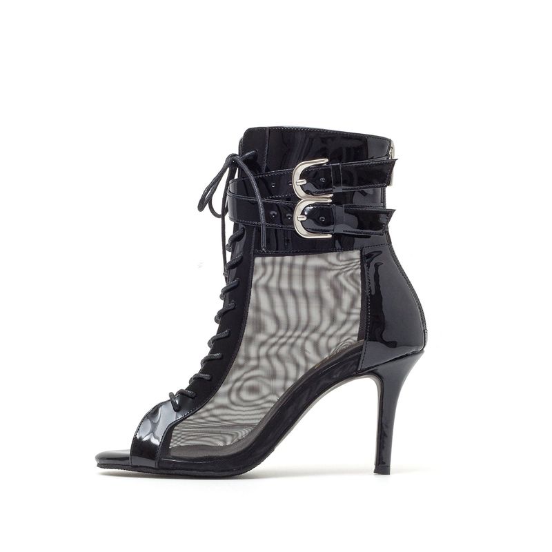 SSIMEEZ（シミズ）の「Sheer Buckle Lace-Up Open Toe Heel(Black)（Shoes）」