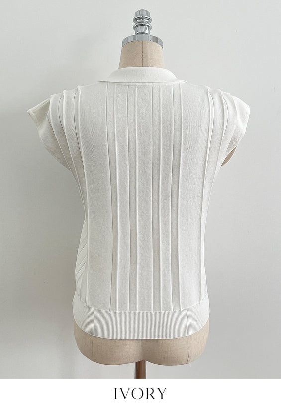 Bico Ribbed Collar Cap Sleeve Knit