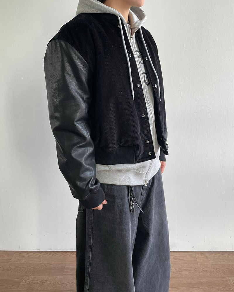 Baseball Corduroy Leather Jacket
