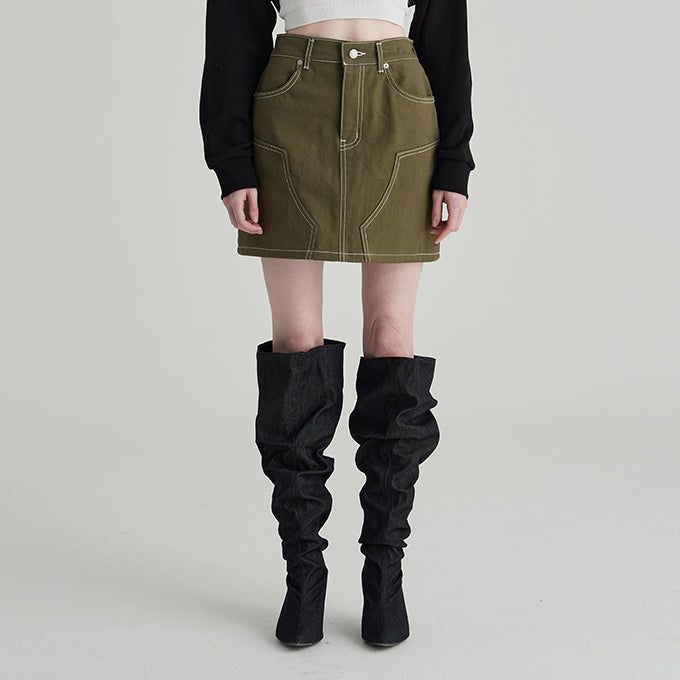 ANDTHEOTHER(アンドジアザー)の「KHAKI TOP STITCH MINI SKIRT(Skirts)」