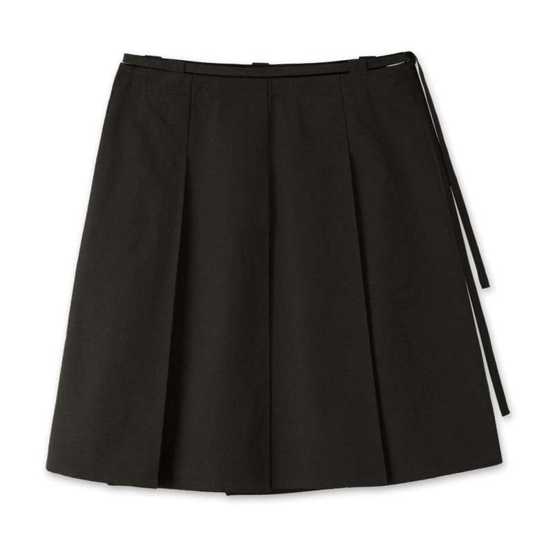 BROWN MIDI STRING BELT PLEAT SKIRT
