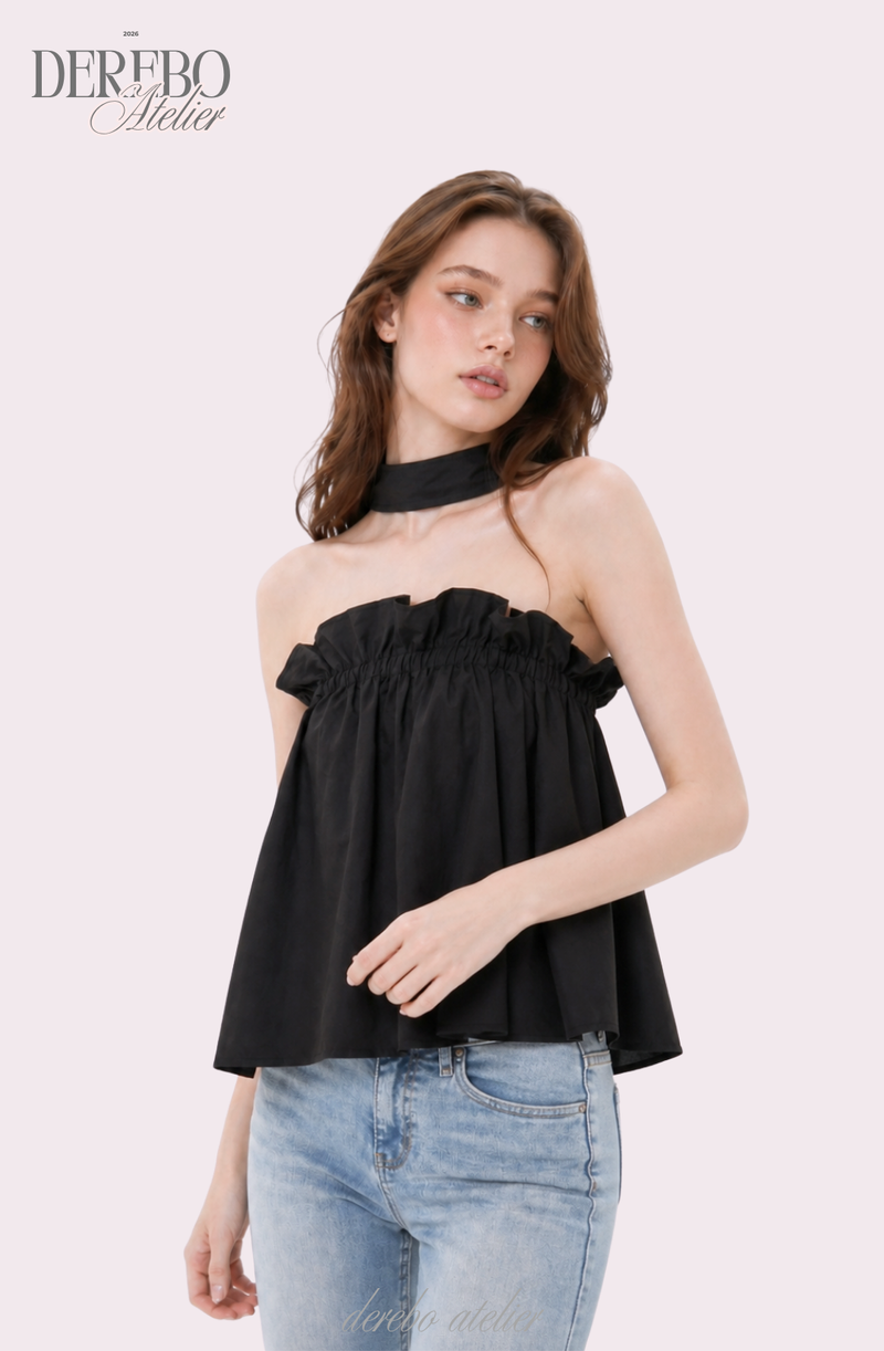 neck halter frill sleeveless top blouse