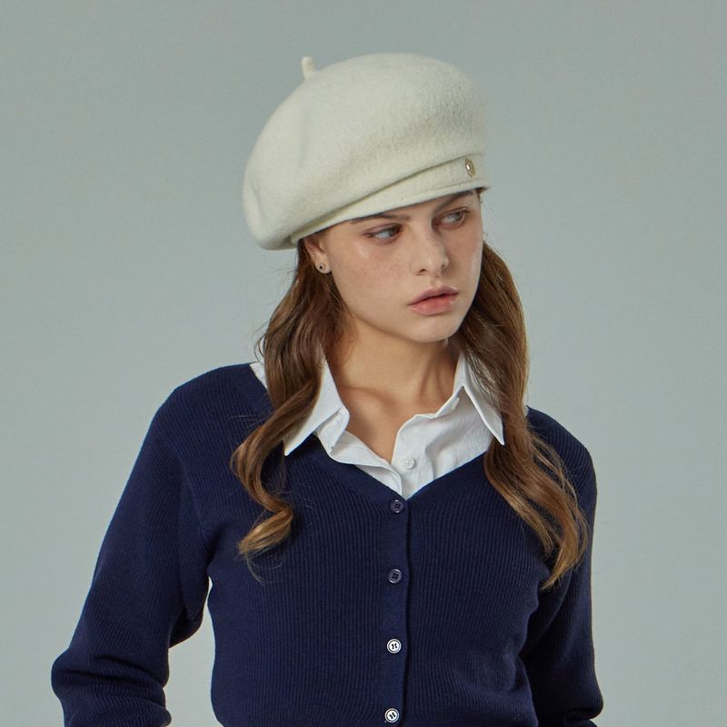 VA Oval-Metal Wool Beret  / Ivory