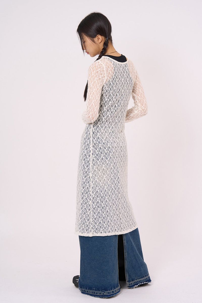 Pattern see-through layered long one-piece