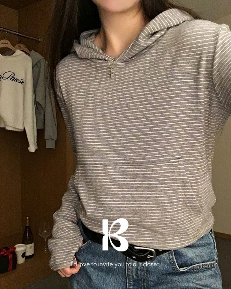 BEIDELLI（ベイデリー）の「[ORIGINAL] Kims Angora Stripe Hoodie Long Sleeve Tee（Tops）」