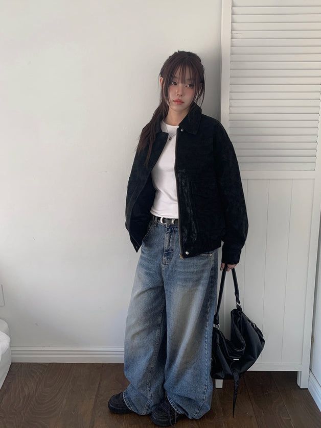 Bowling Hem Snap Wide Washing Denim Pants