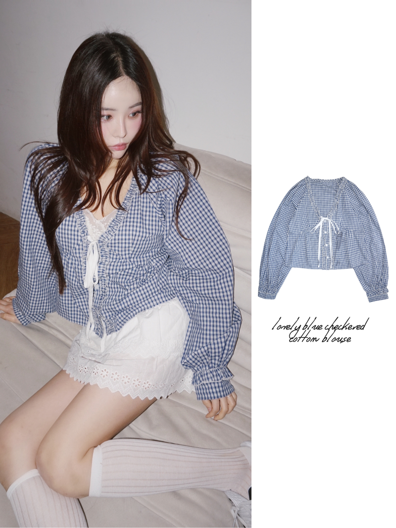 dereborujo（ドレボルゾー）の「lovely blue checkered cotton blouse（Tops）」