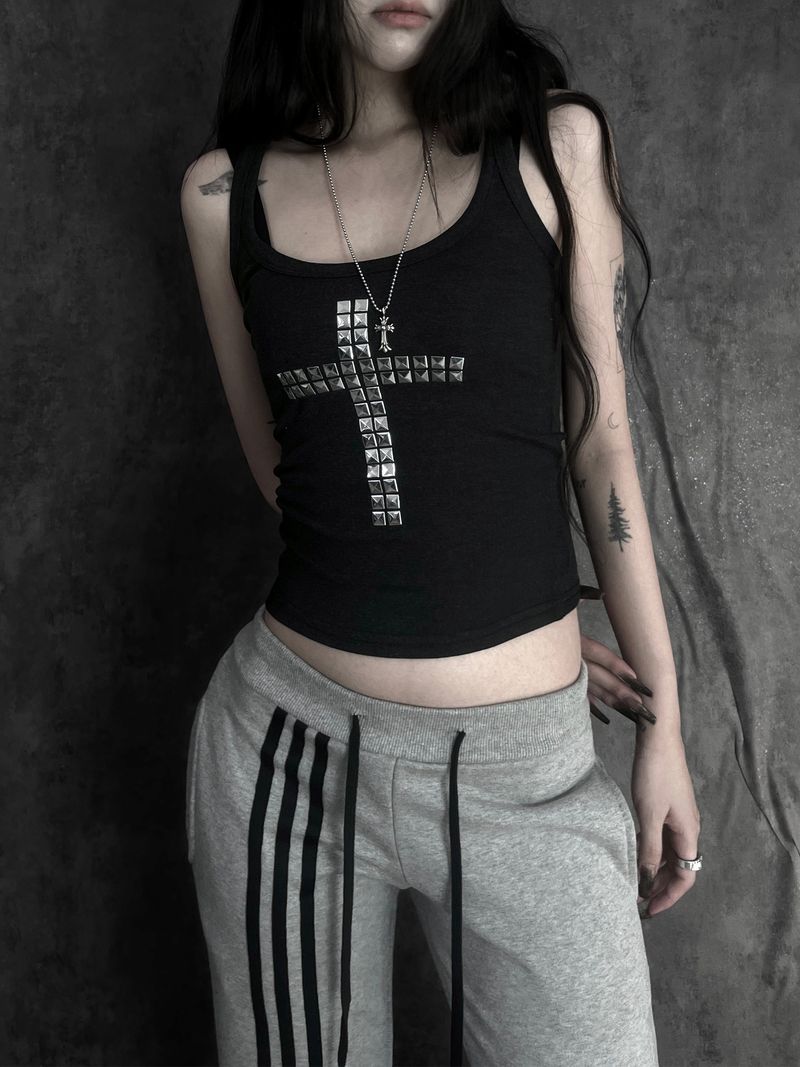 metal stud cross sleeveless (3color)