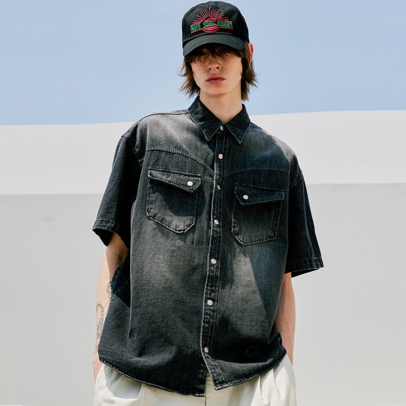 WASHED DENIM WESTERN SHIRT BLACK