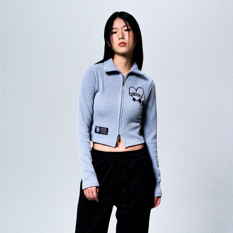 HEART BAND CROP CARDIGAN (ASH BLUE)