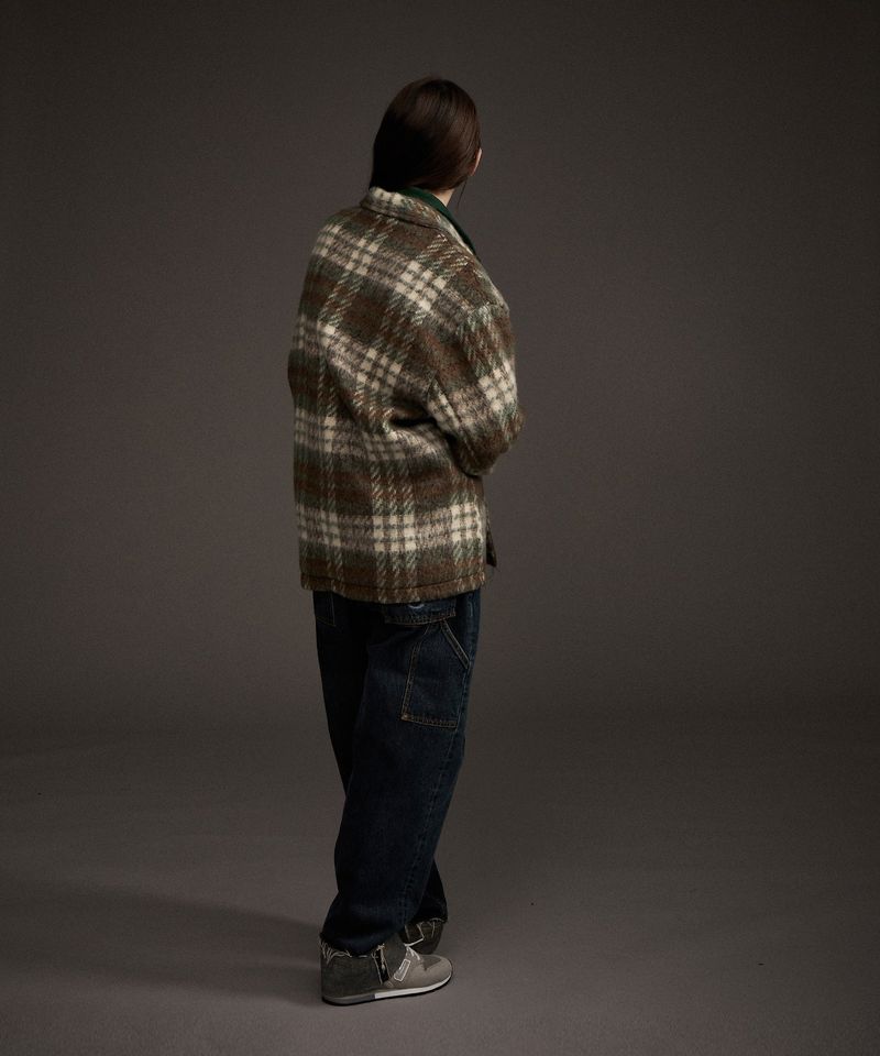 W COZY HAIRY CHECK JACKET KHAKI