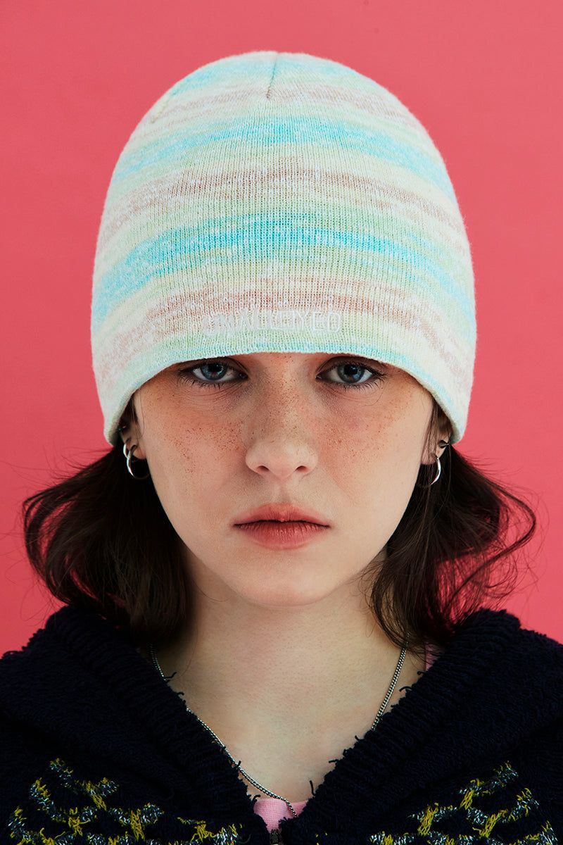 GRADATION STRIPE BEANIE / LIGHT GREEN