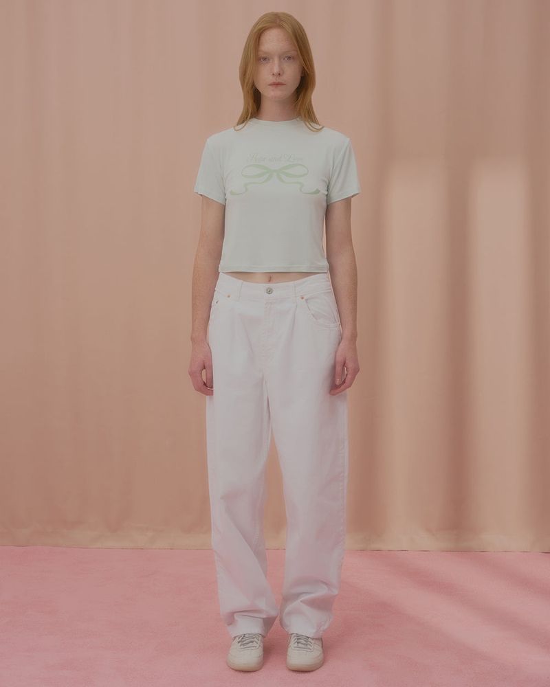 LOVE RIBBON CROP TSHIRT-MINT