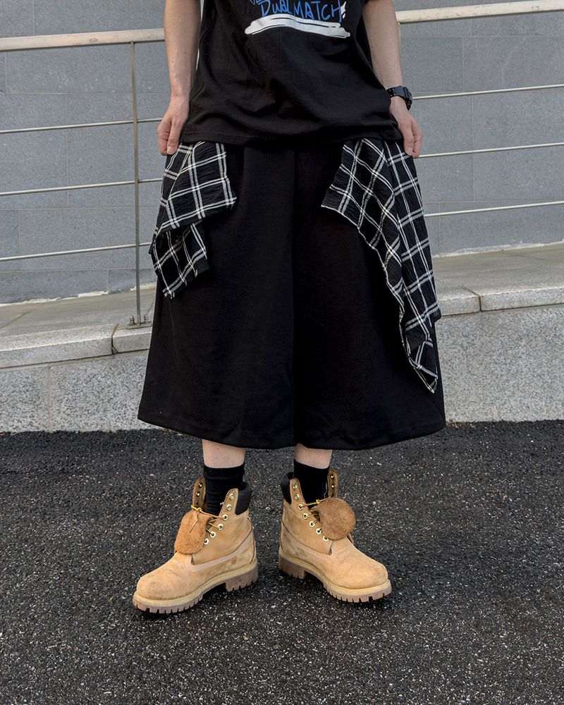 Lever Check Layered Bermuda Pants