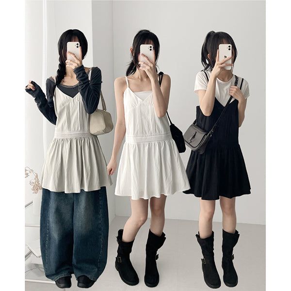 hijjoo（ハイチュー）の「adjustable strap*layed💚 pleated sleeveless dress（Dresses）」