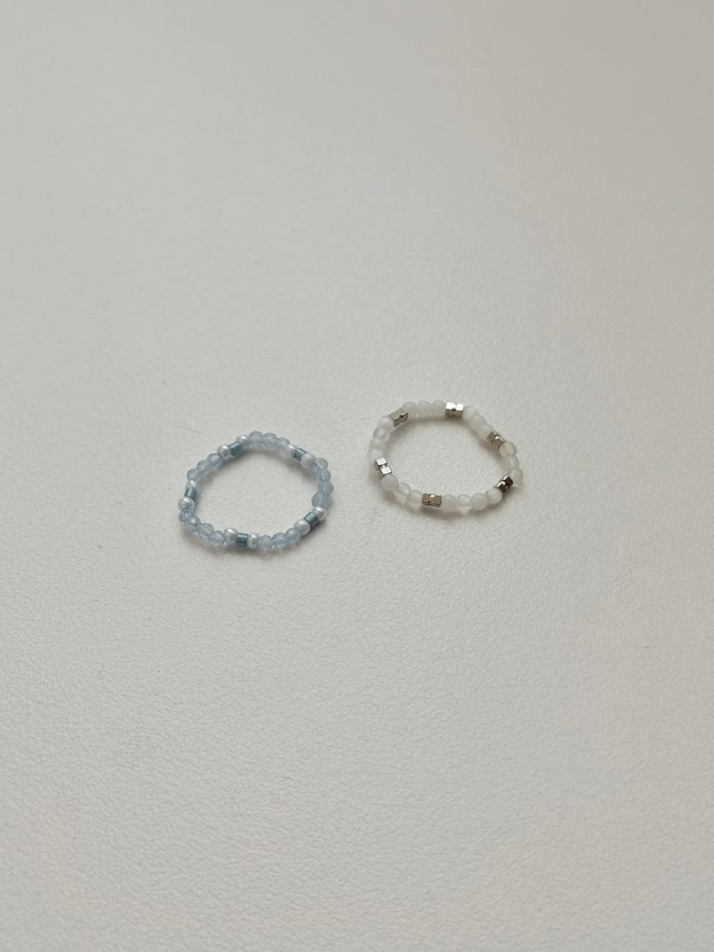 [Surgical Steel] Rain Beads Necklace Ring Set / 2 Colors / Summer White Blue Simple Daily