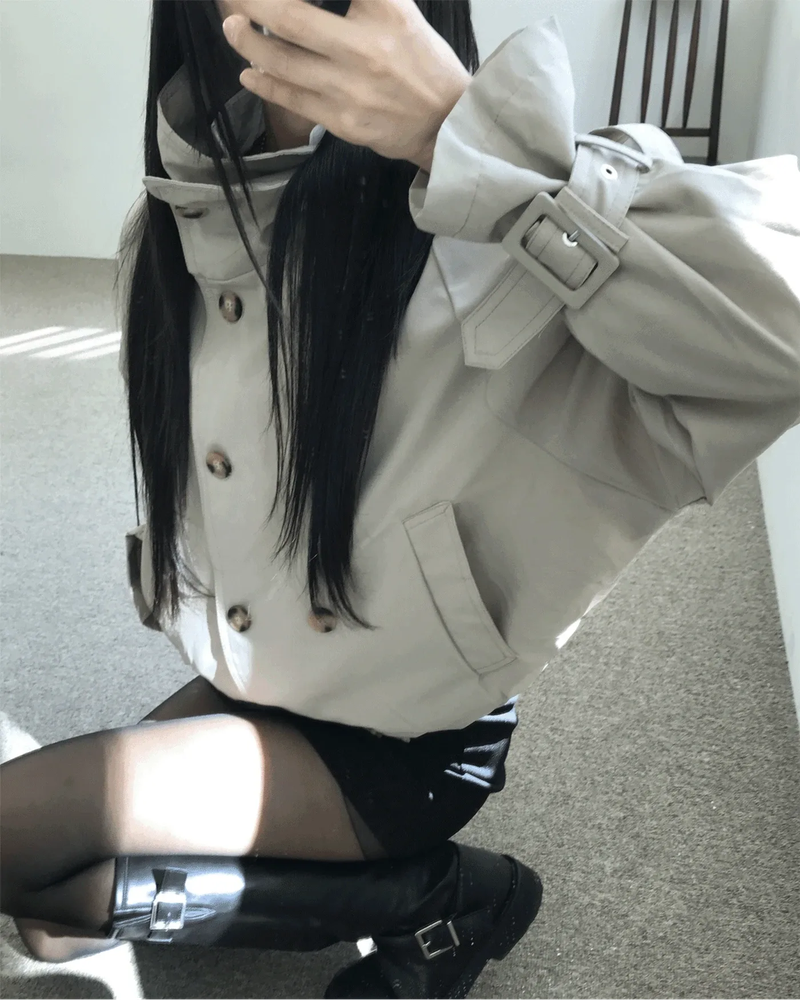 レイブン ベルト ハイネック ショート トレンチコート
