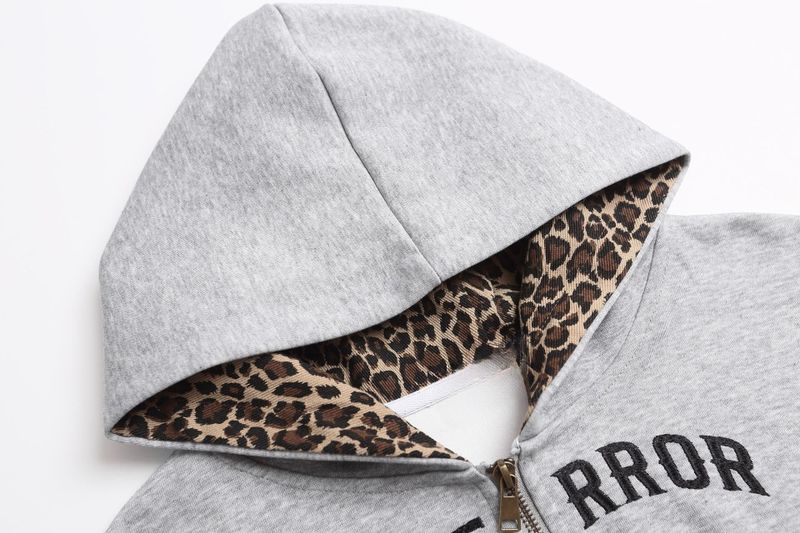 Lettering Leopard Hoodie Zip-up 233133358