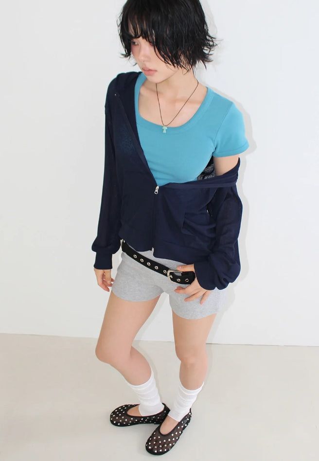 SHEER HOODED ZIP-UP