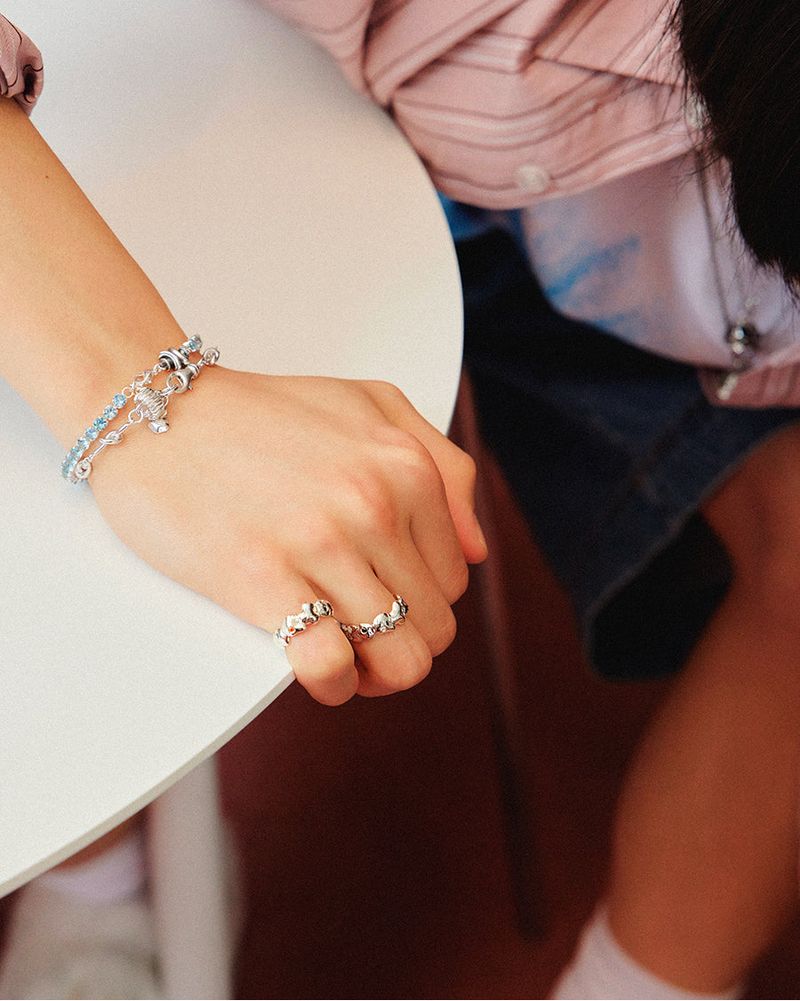 Mushroom cubic ring (WB) (925 silver)
