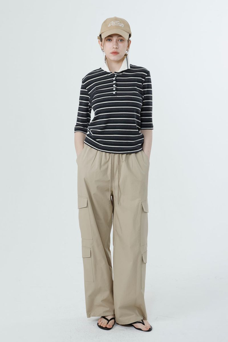 MULTI STRIPE TENCEL T-SHIRT_CHARCOAL