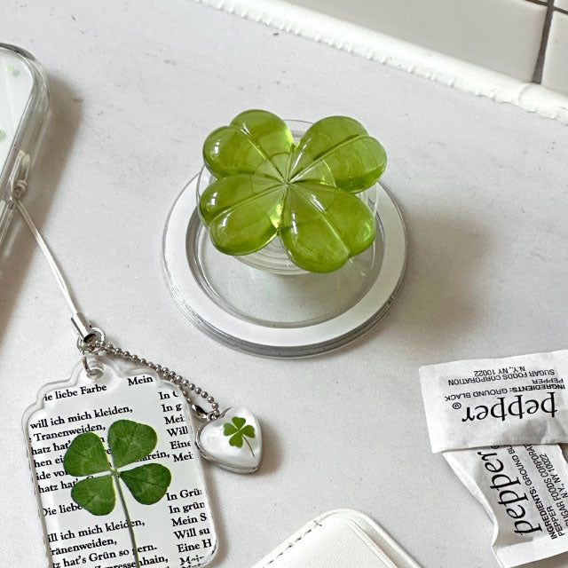 [SET]green four leaf clover magsafe case + card pocket + clover grip