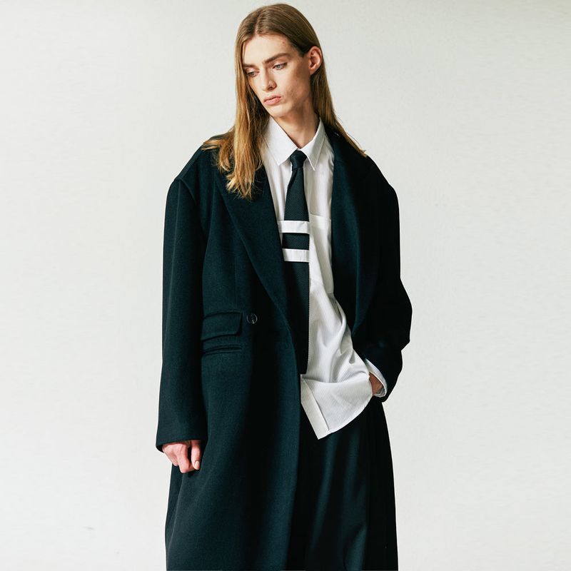 wool blended maximal double coat black
