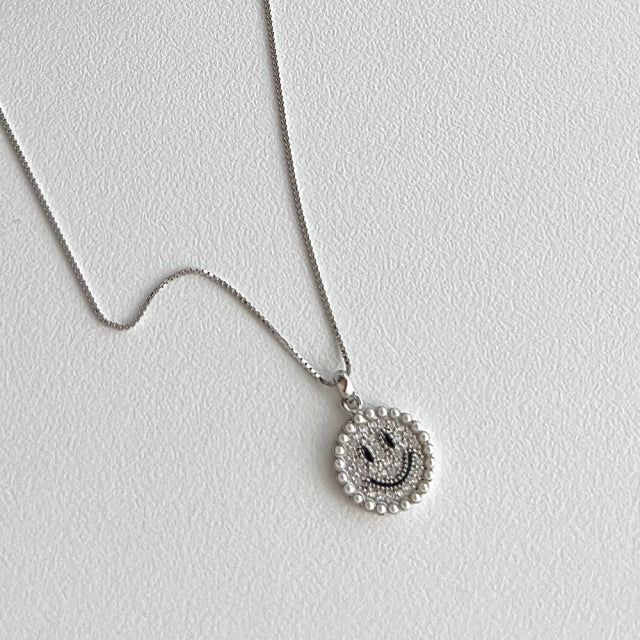 mmi Silver 925 Pearl Cubic Kit Smile Coin Handmade Necklace