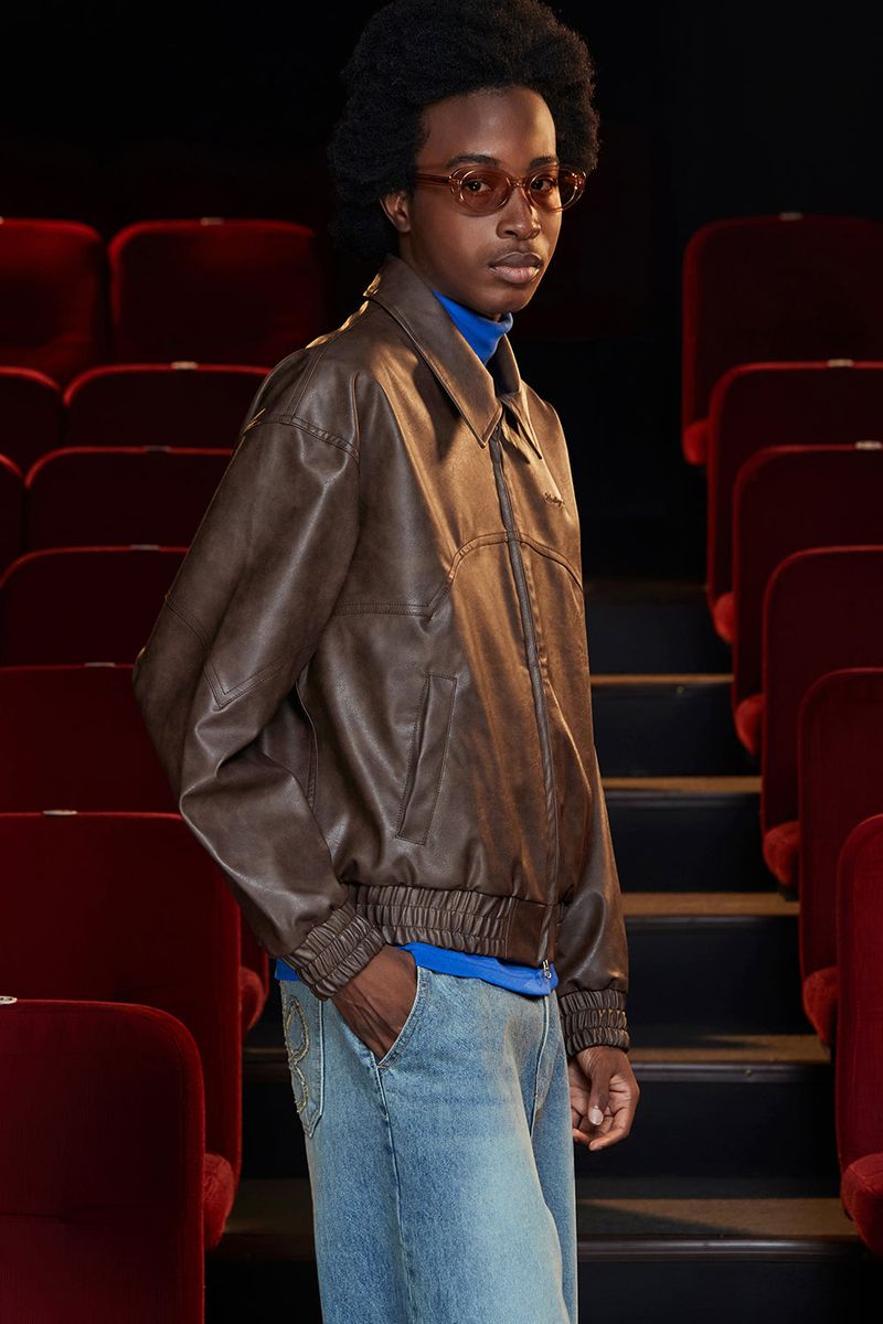 FAUX LEATHER WESTERN BLOUSON / BROWN