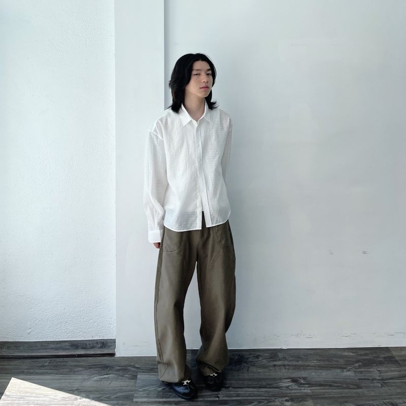 Japanese Clean Fit Refreshing Textured Solid Light Shirt