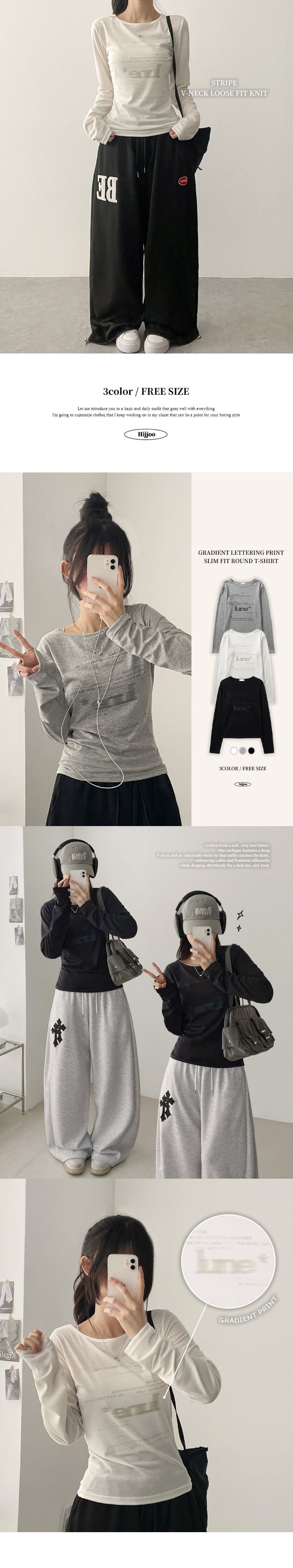 Melo gradient Lettering Slim Round Long Sleeve Tee