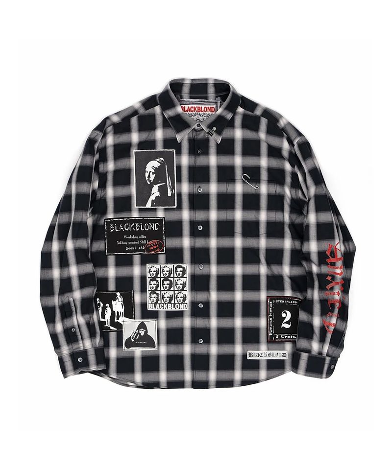 BLACKBLOND（ブラックブロンド）の「BBDアンクサイエティマルチパッチチェックシャツ(Black)（トップス）」