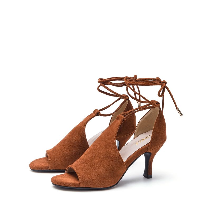 Lace-up Middle Sandal Heel(Brown)